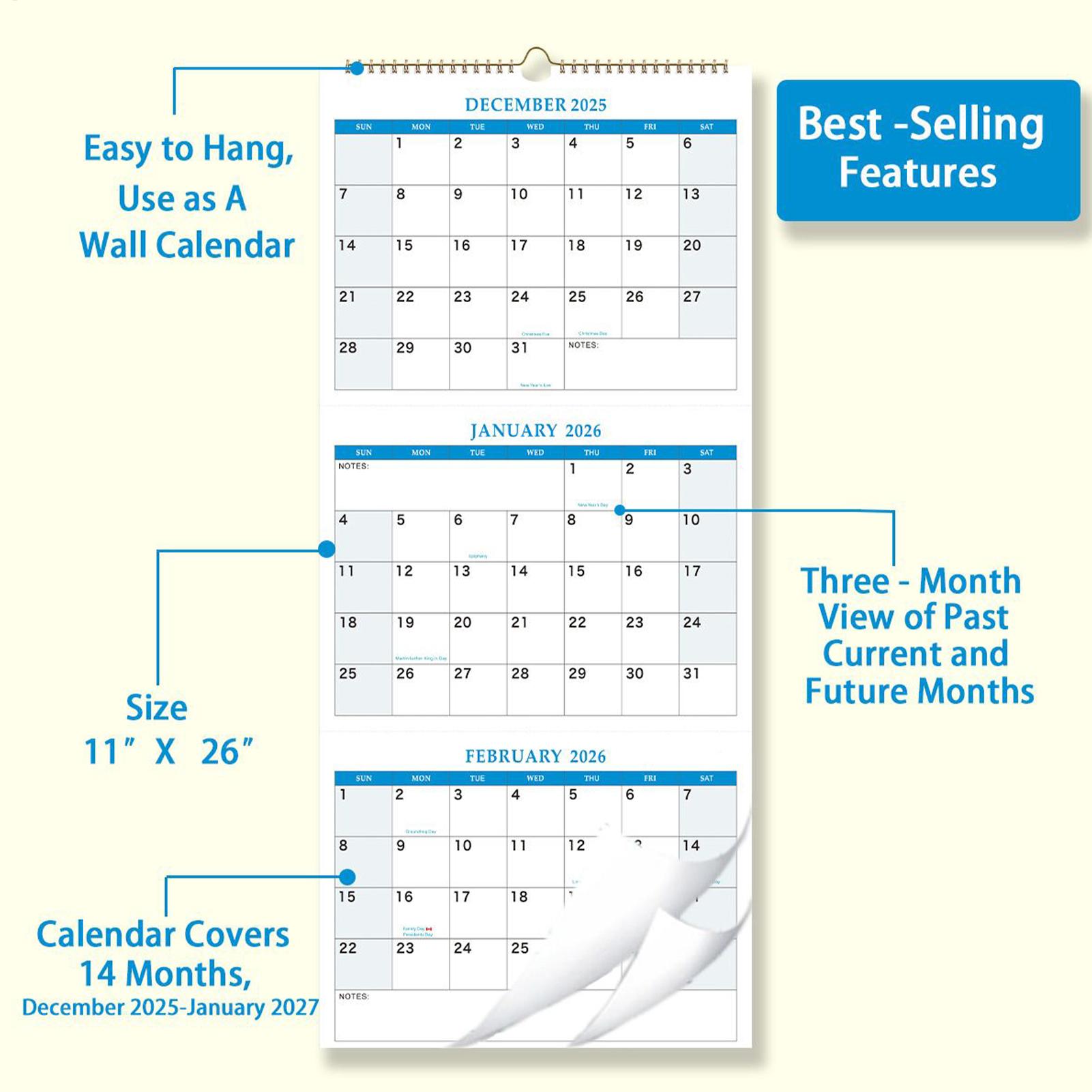 2026 Large Wall Calendar 3 Mon - Planned Parenthood review and price